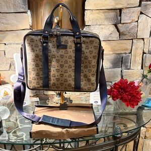 MCM Brown Monogram Visetos Briefcase Bag and Document Holder